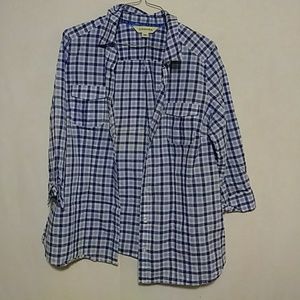 Blue plaid button up top